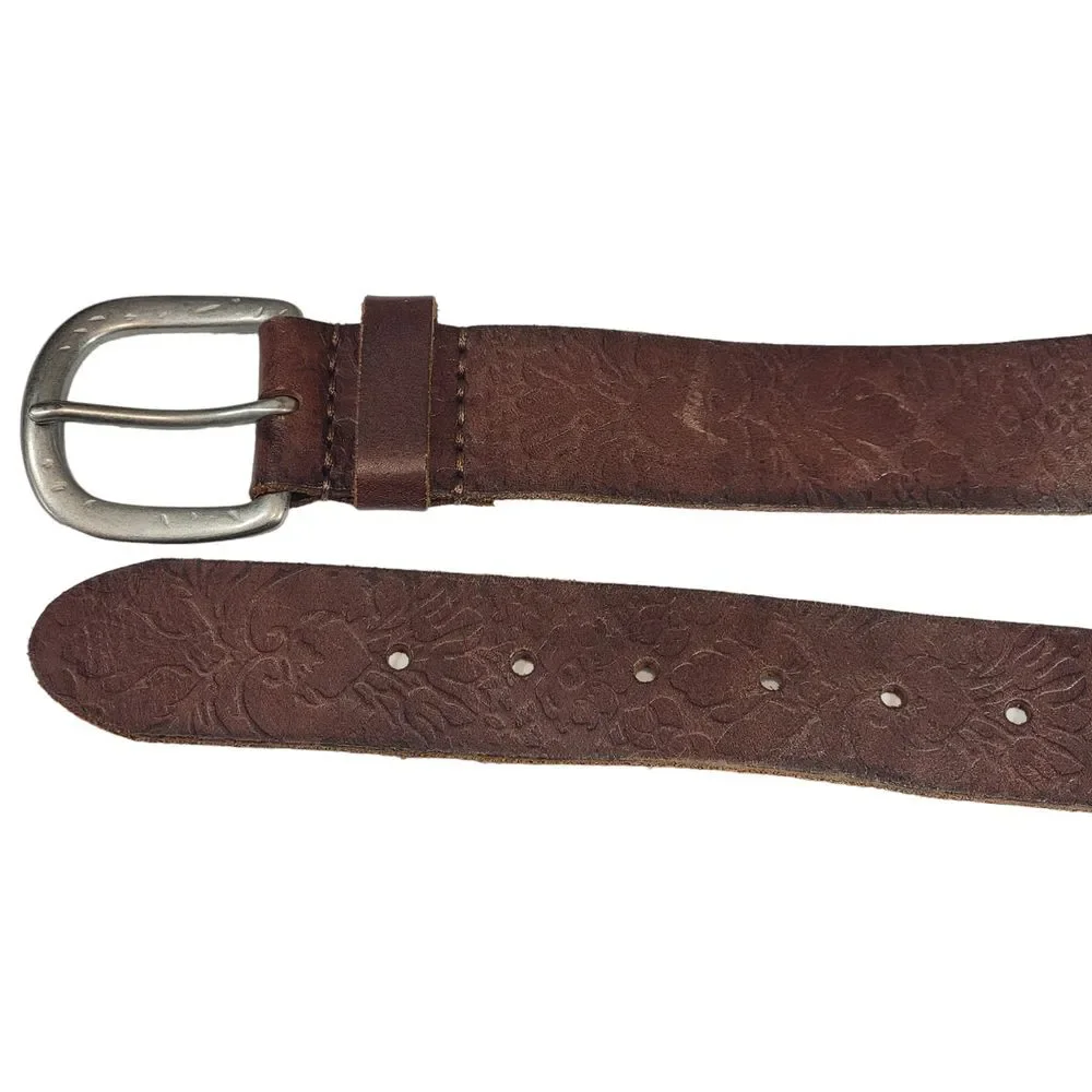 American Eagle S/P Brown Tooled Embossed Floral Genuine Leather Belt‎ 31